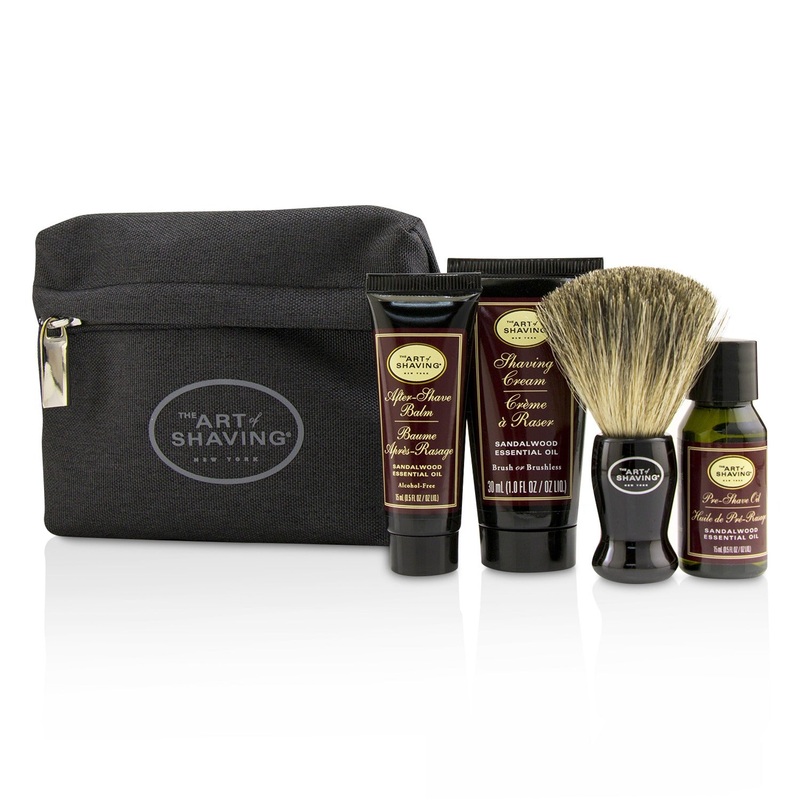 The Art Of Shaving Starter Kit - Sandalwood: Pre Shave Oil + Shaving Cream + After Shave Balm + Brush + Bag  4pcs + 1Bag