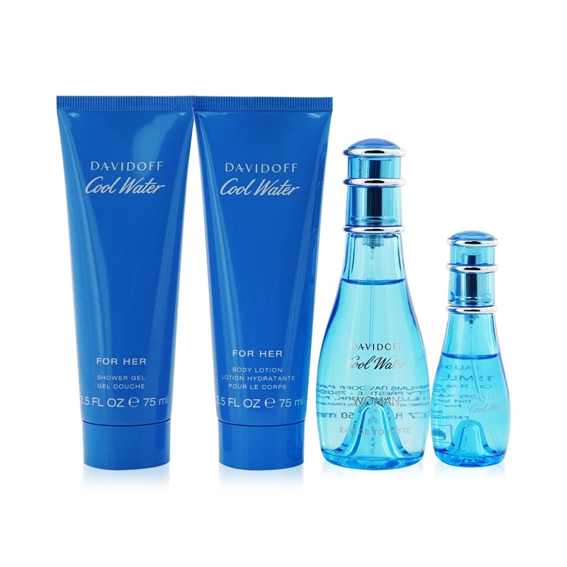 Davidoff Cool Water Coffret: Eau De Toilette Spray 50ml/1.7oz + Eau De Toilette Spray 15ml/0.5oz + Body Lotion 75ml/2.5oz + Shower Gel 75ml/2.5oz  4pcs