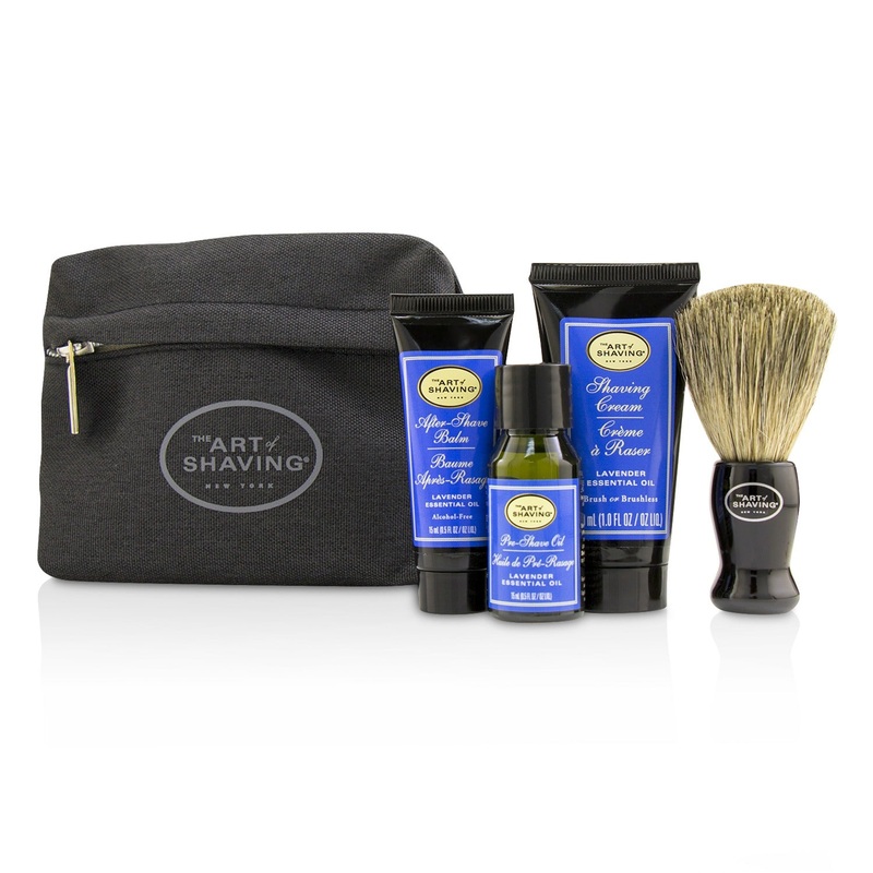 The Art Of Shaving Starter Kit - Lavender: Pre Shave Oil + Shaving Cream + After Shave Balm + Brush + Bag  4pcs + 1 Bag