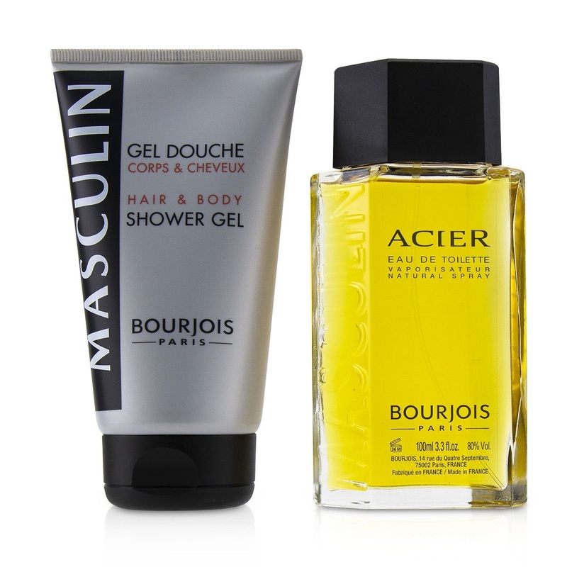 Bourjois Masculin Coffret: Acier Eau De Toilette Spray 100ml+Hair & Body Shower Gel 150ml/5oz  2pcs