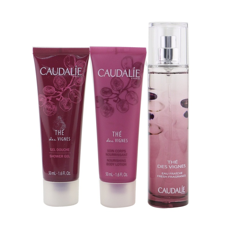 Caudalie The Des Vignes Christmas Coffret: Fresh Fragrance Spray 50ml + Shower Gel 50ml + Body Lotion 50ml (Purple Line)  3pcs
