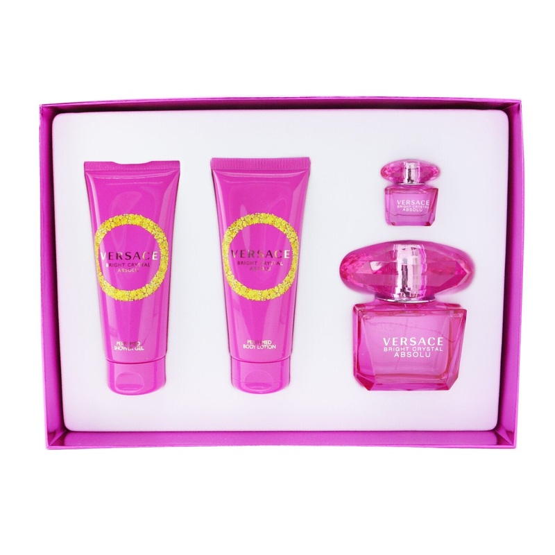 Versace Bright Crystal Absolu Coffret: Eau De Parfum Spray 90ml + Body Lotion 100ml +Eau De Parfum 5ml + Shower Gel 100ml  4pcs